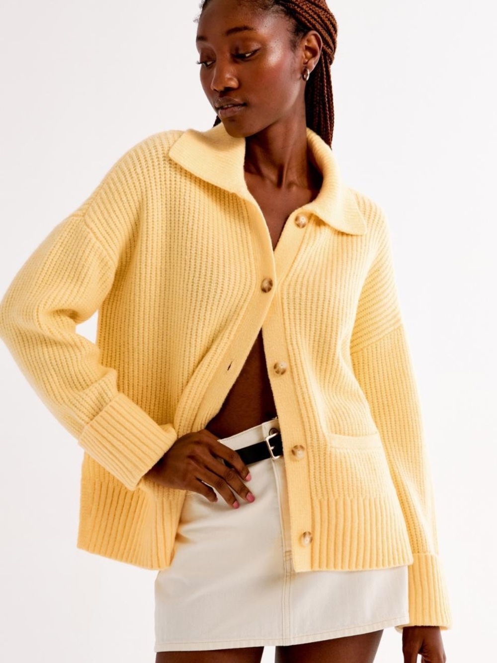 NWT - Abercrombie and Fitch Soft Knit Button-Front Cardigan Sweater in Butter